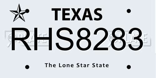RHS8283 Texas License Plate