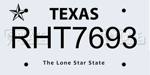 RHT7693 Texas License Plate