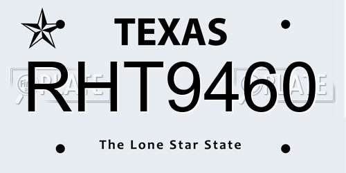 RHT9460 Texas License Plate