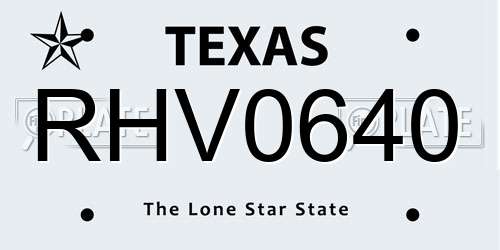 RHV0640 Texas License Plate