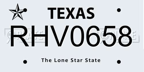 RHV0658 Texas License Plate