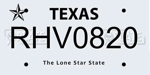 RHV0820 Texas License Plate