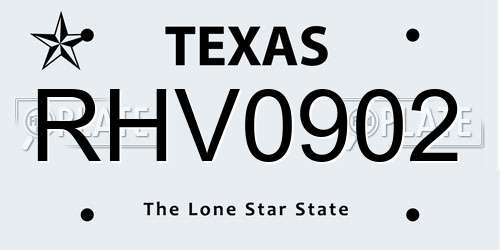 RHV0902 Texas License Plate