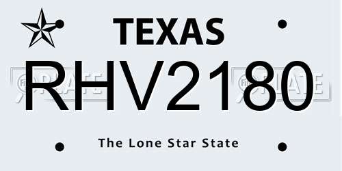 RHV2180 Texas License Plate