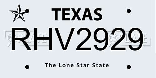 RHV2929 Texas License Plate