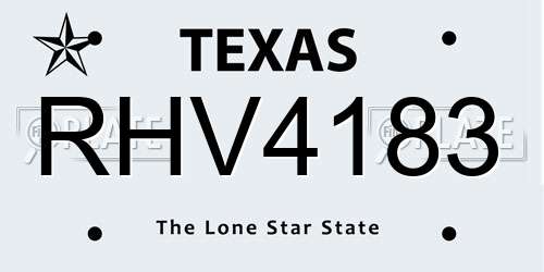 RHV4183 Texas License Plate