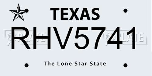 RHV5741 Texas License Plate