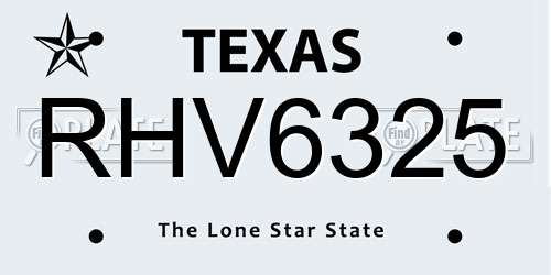 RHV6325 Texas License Plate