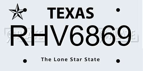 RHV6869 Texas License Plate