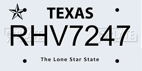 RHV7247 Texas License Plate