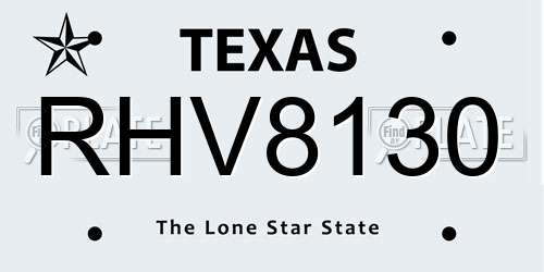 RHV8130 Texas License Plate