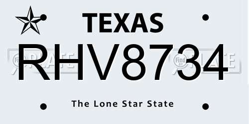 RHV8734 Texas License Plate