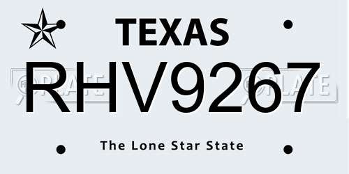 RHV9267 Texas License Plate
