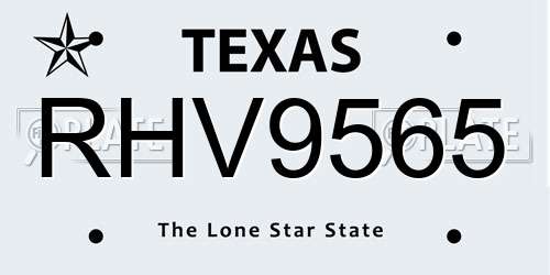 RHV9565 Texas License Plate