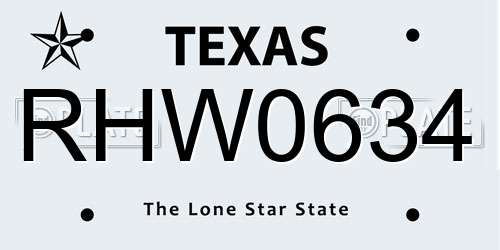 RHW0634 Texas License Plate