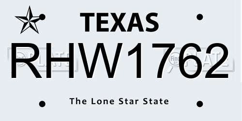 RHW1762 Texas License Plate