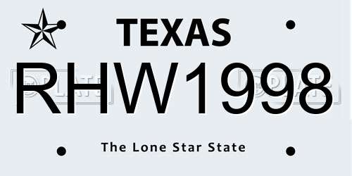 RHW1998 Texas License Plate
