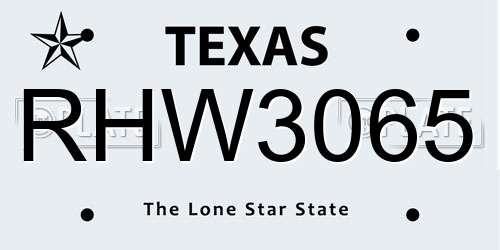 RHW3065 Texas License Plate