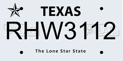 RHW3112 Texas License Plate