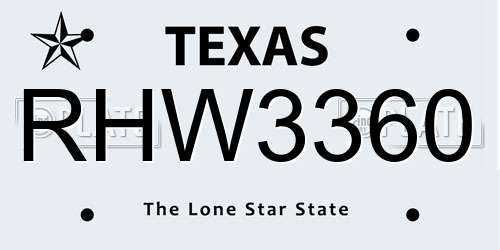 RHW3360 Texas License Plate