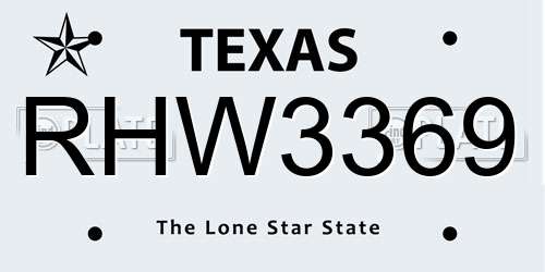 RHW3369 Texas License Plate