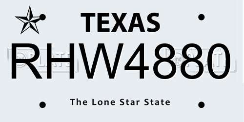 RHW4880 Texas License Plate