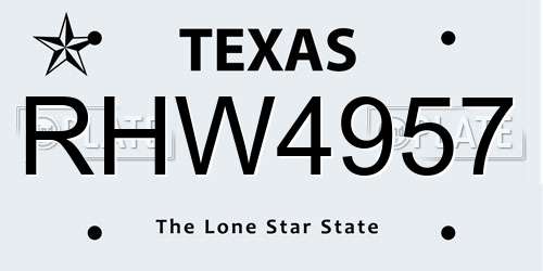 RHW4957 Texas License Plate