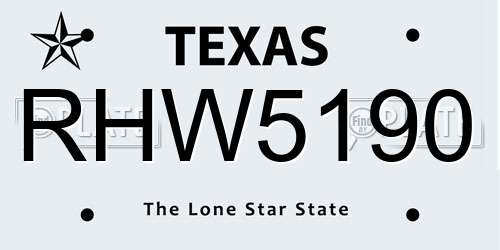 RHW5190 Texas License Plate