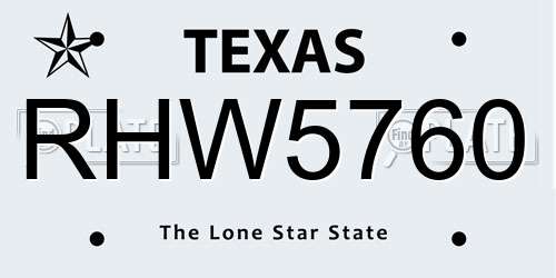 RHW5760 Texas License Plate