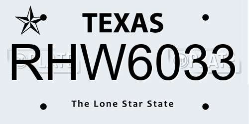 RHW6033 Texas License Plate