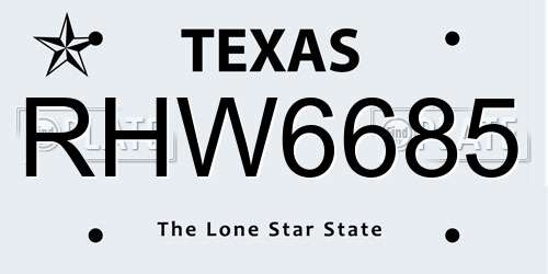 RHW6685 Texas License Plate