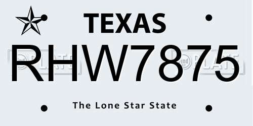 RHW7875 Texas License Plate