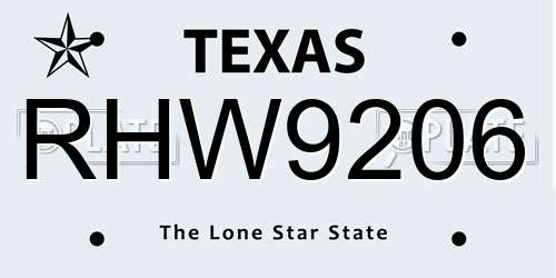RHW9206 Texas License Plate