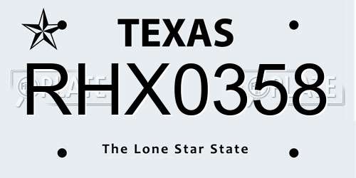RHX0358 Texas License Plate