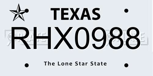 RHX0988 Texas License Plate