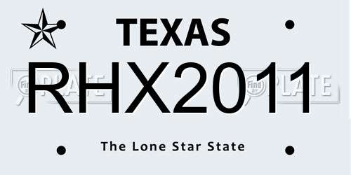RHX2011 Texas License Plate