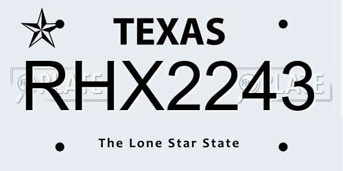 RHX2243 Texas License Plate