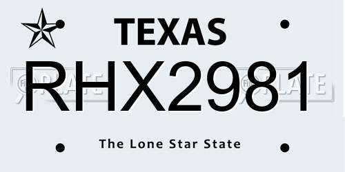 RHX2981 Texas License Plate