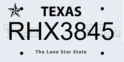 RHX3845 Texas License Plate