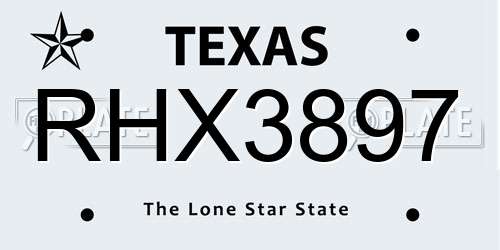RHX3897 Texas License Plate