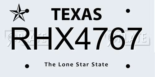 RHX4767 Texas License Plate