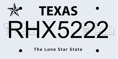 RHX5222 Texas License Plate