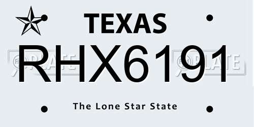 RHX6191 Texas License Plate