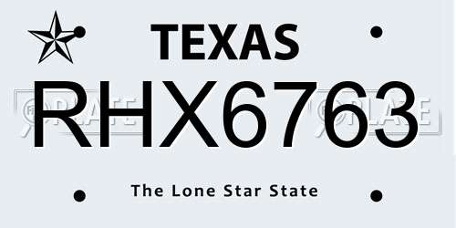 RHX6763 Texas License Plate
