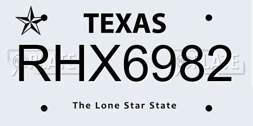 RHX6982 Texas License Plate