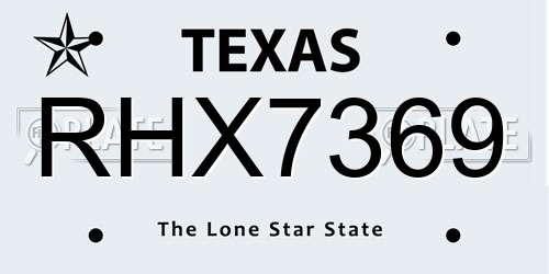 RHX7369 Texas License Plate