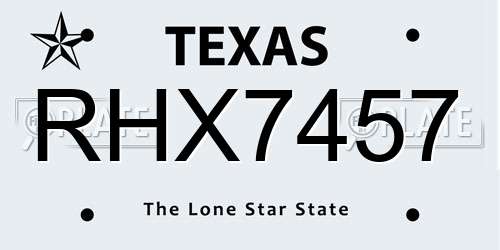 RHX7457 Texas License Plate