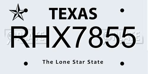 RHX7855 Texas License Plate