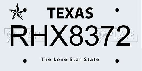 RHX8372 Texas License Plate