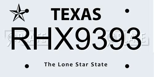 RHX9393 Texas License Plate